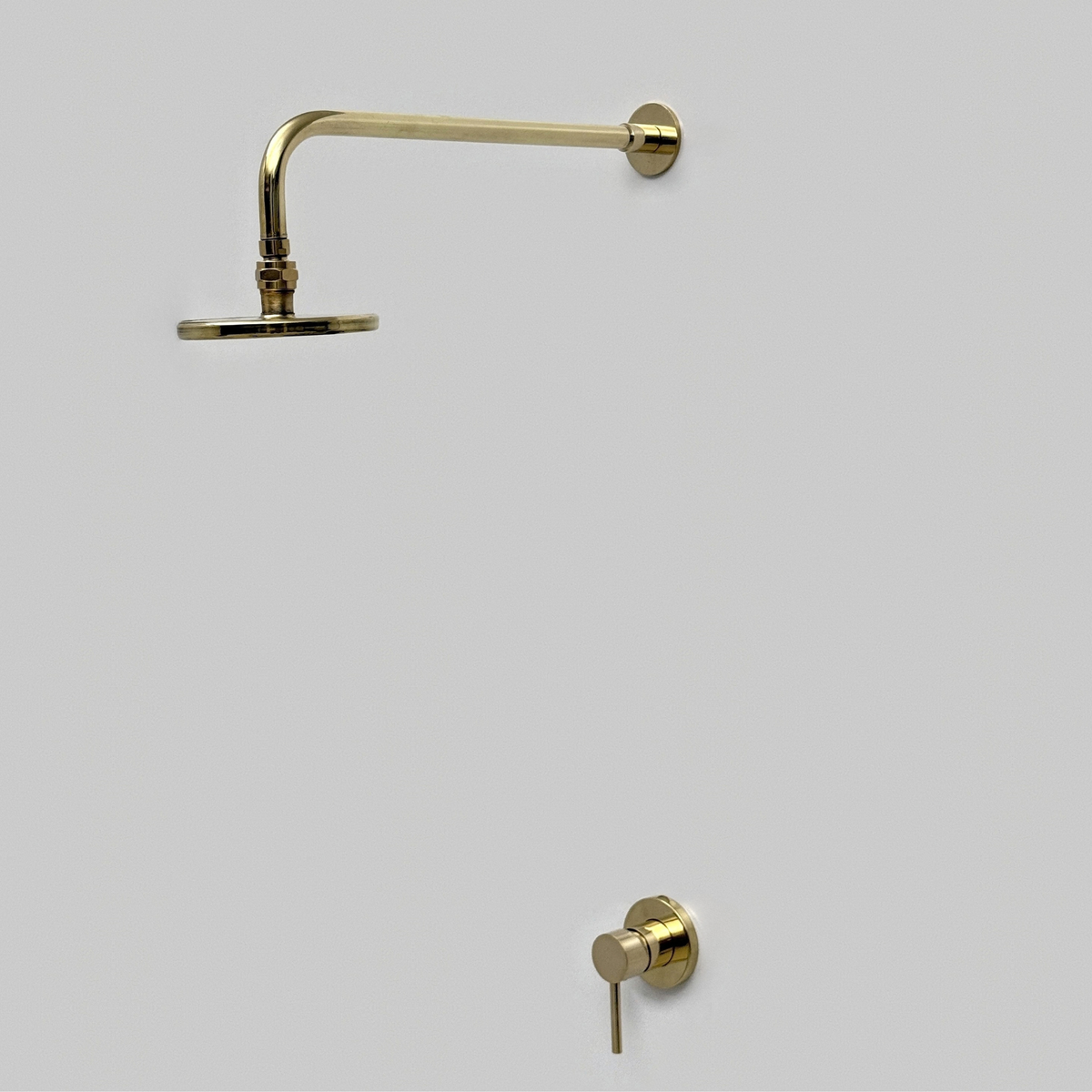 Unlacquered Brass Concealed Round Rain Shower System with Straight Arm