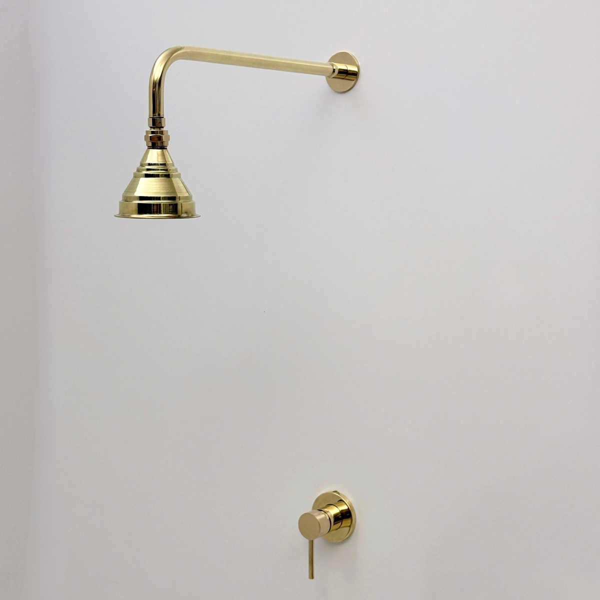 Unlacquered Brass Concealed Dome Rain Shower System with Straight Arm