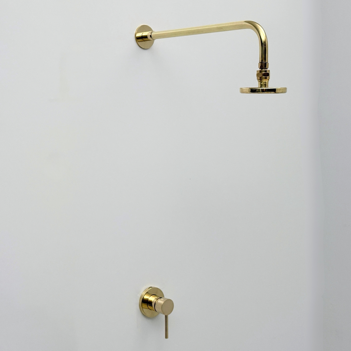 Unlacquered Brass Concealed Round Rain Shower System with Straight Arm