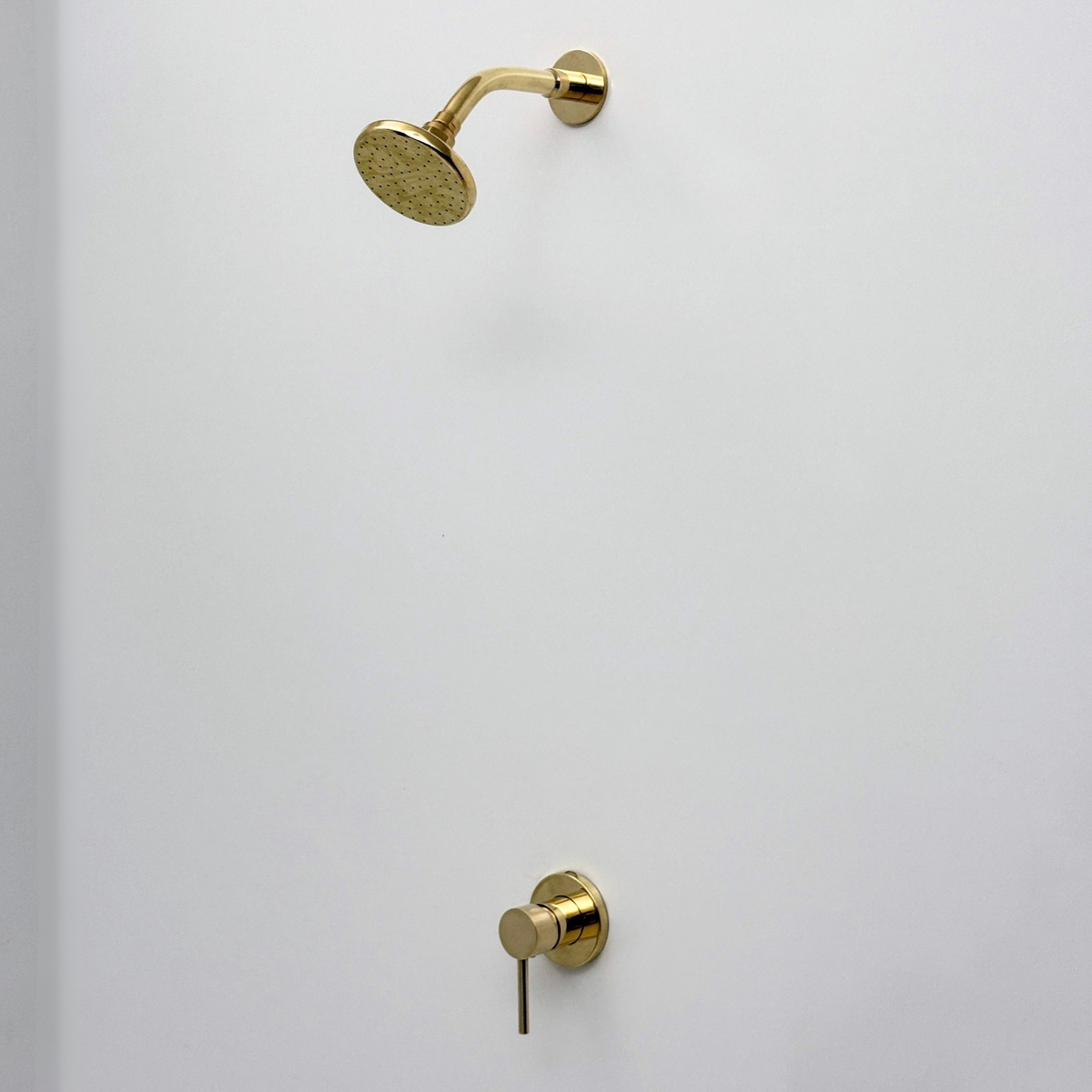 Unlacquered Brass Concealed Shower System with Round Swivel Head