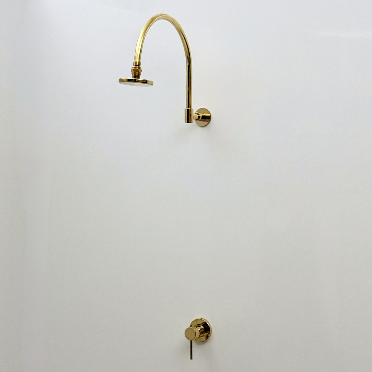 Unlacquered Brass Concealed Round Rain Shower System with Gooseneck Arm