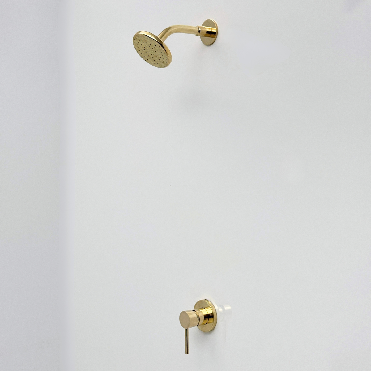 Unlacquered Brass Concealed Shower System with Round Swivel Head