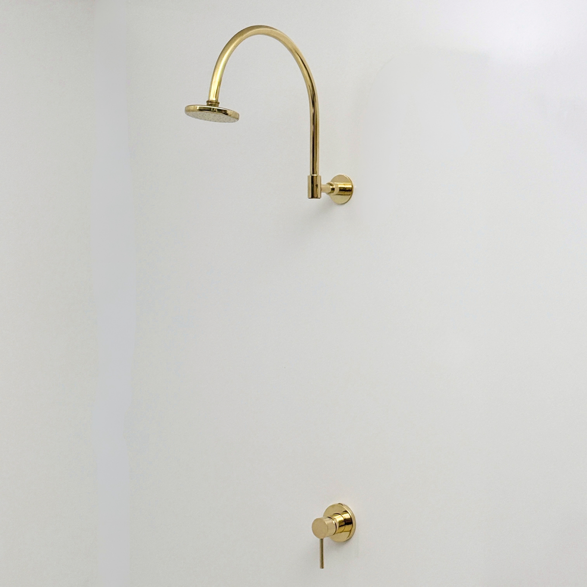 Unlacquered Brass Concealed Round Rain Shower System with Gooseneck Arm