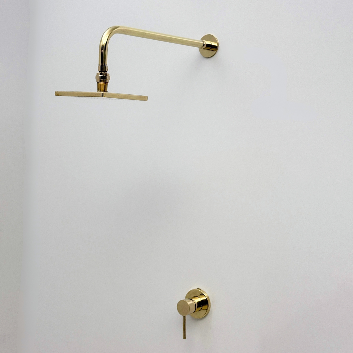 Unlacquered Brass Concealed Square Rain Shower System with Straight Arm