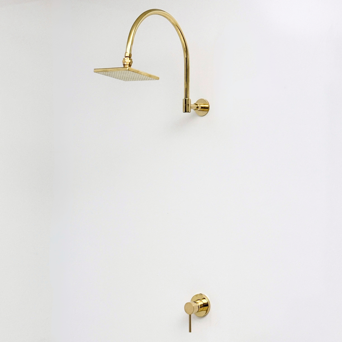 Unlacquered Brass Concealed Square Rain Shower System with Gooseneck Arm