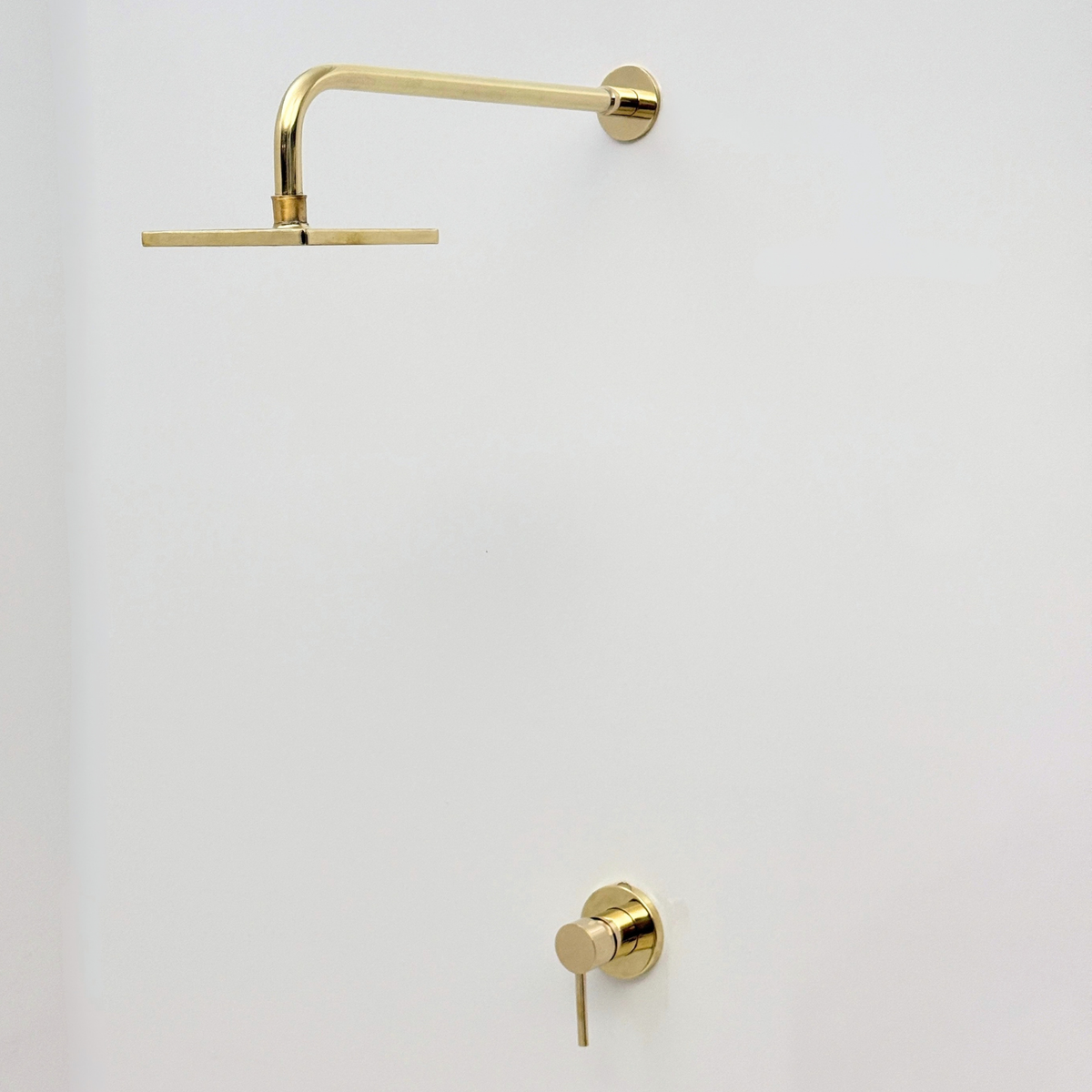Unlacquered Brass Concealed Square Rain Shower System with Straight Arm