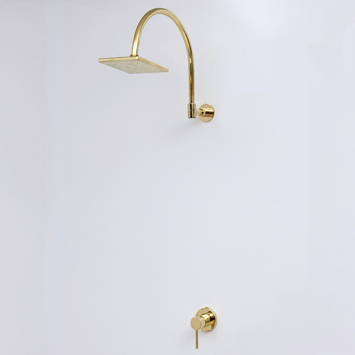 Unlacquered Brass Concealed Square Rain Shower System with Gooseneck Arm