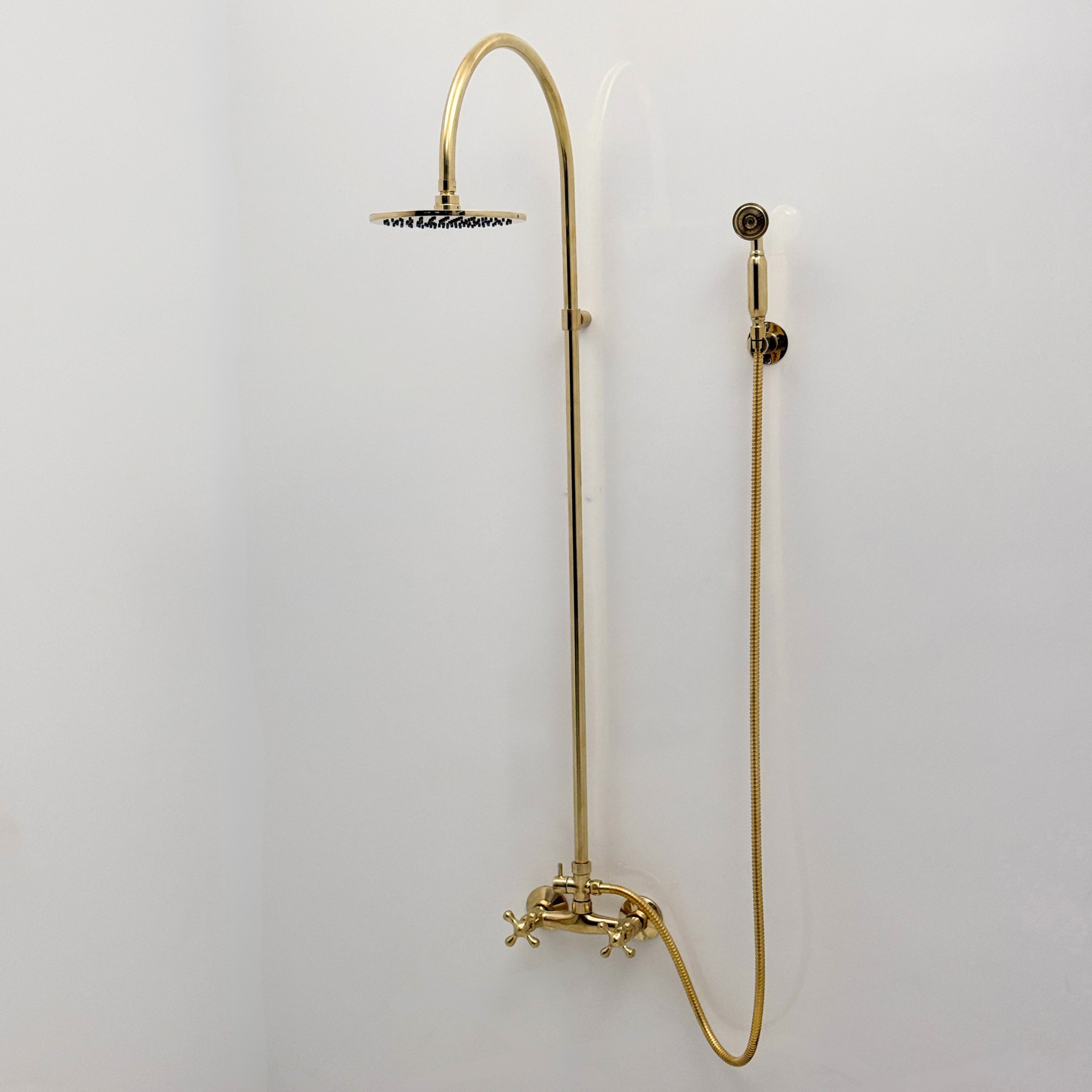 Unlacquered Brass Exposed Shower System With Adjustable Shower Head & Handheld Shower