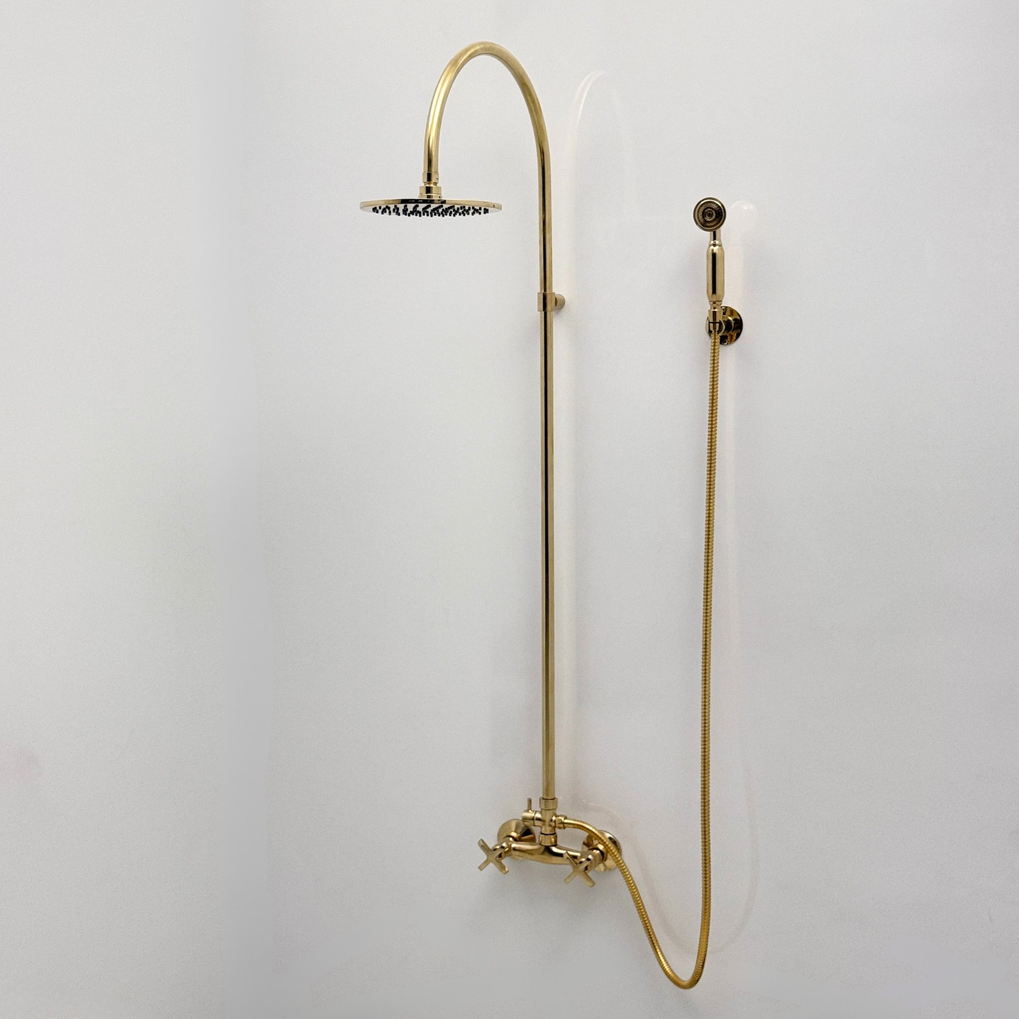 Unlacquered Brass Exposed Shower System With Adjustable Shower Head & Handheld Shower
