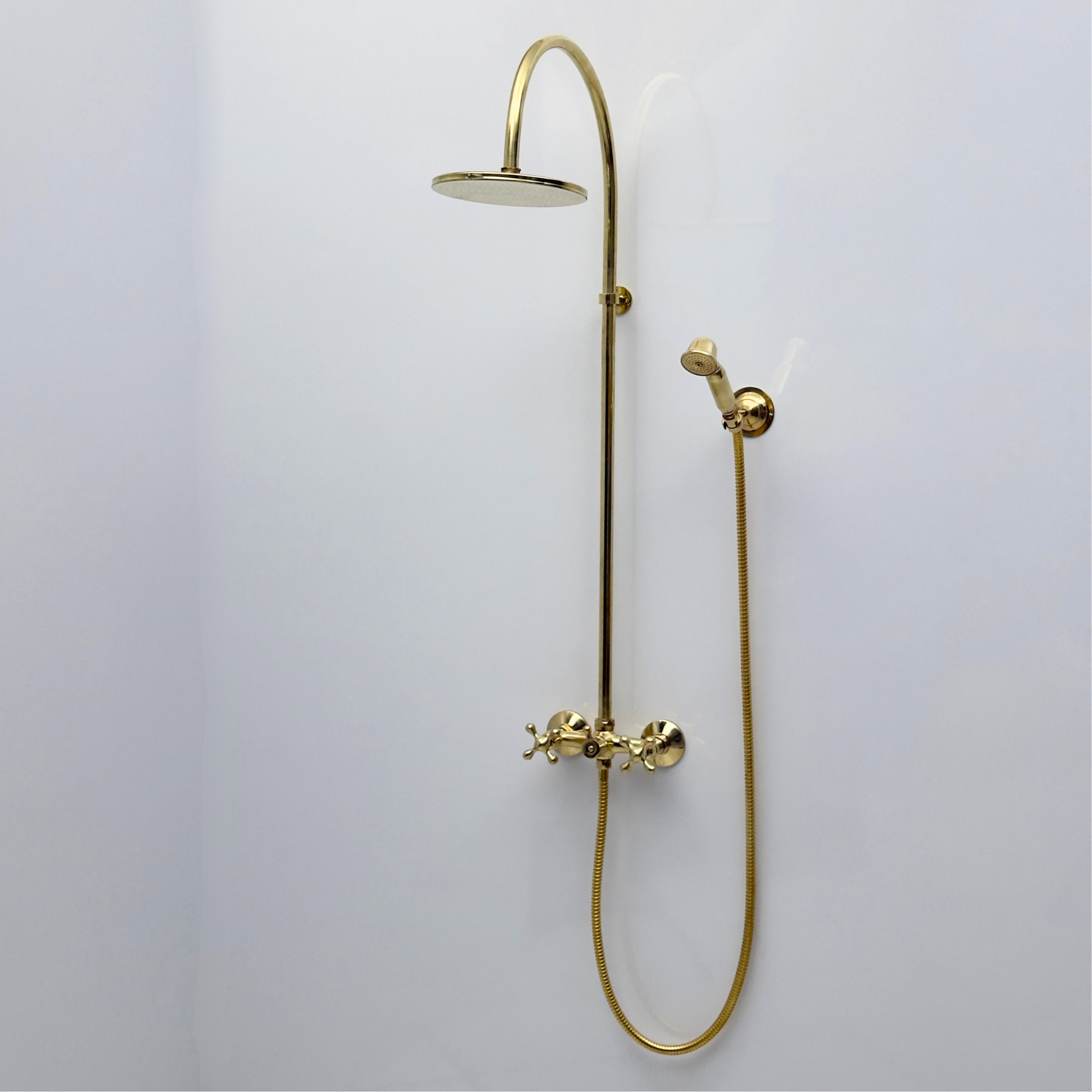 Unlacquered Brass Exposed Shower System with Handheld Shower