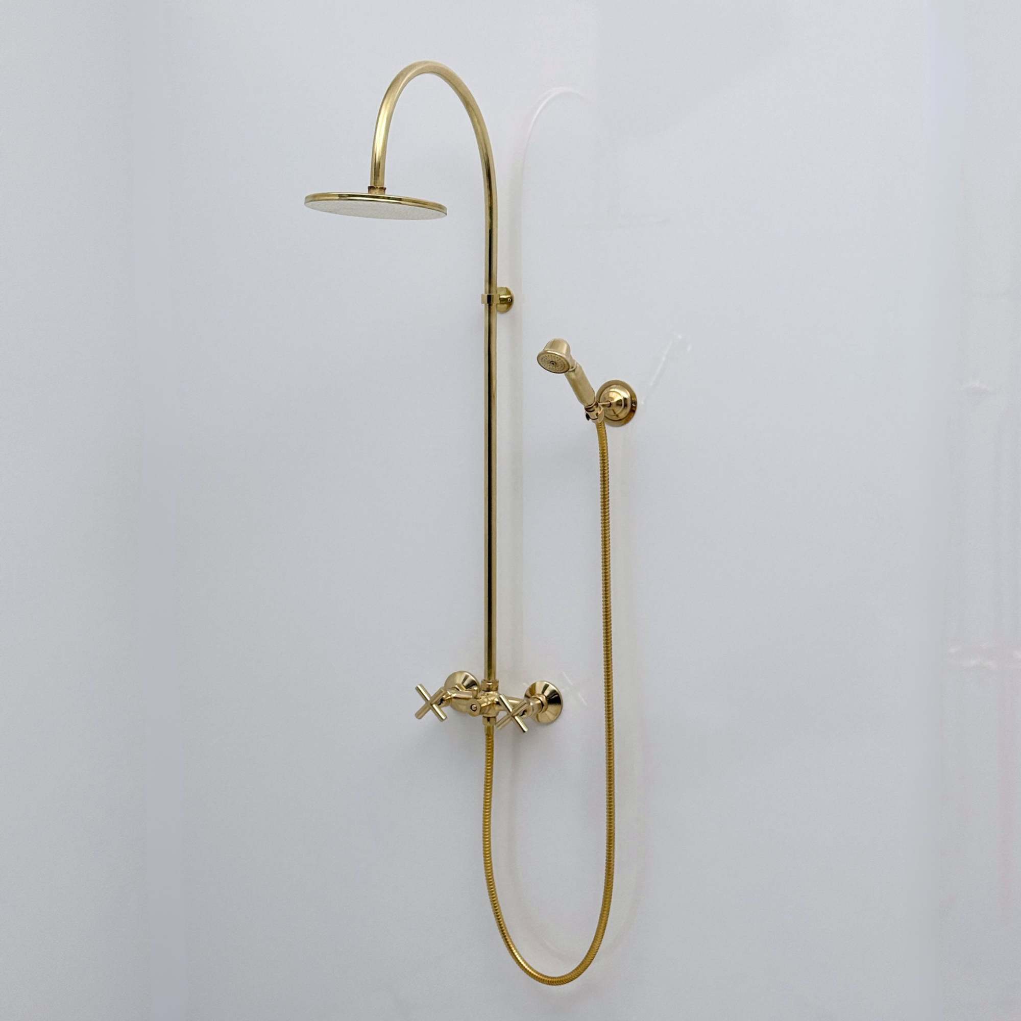 Unlacquered Brass Exposed Shower System with Handheld Shower