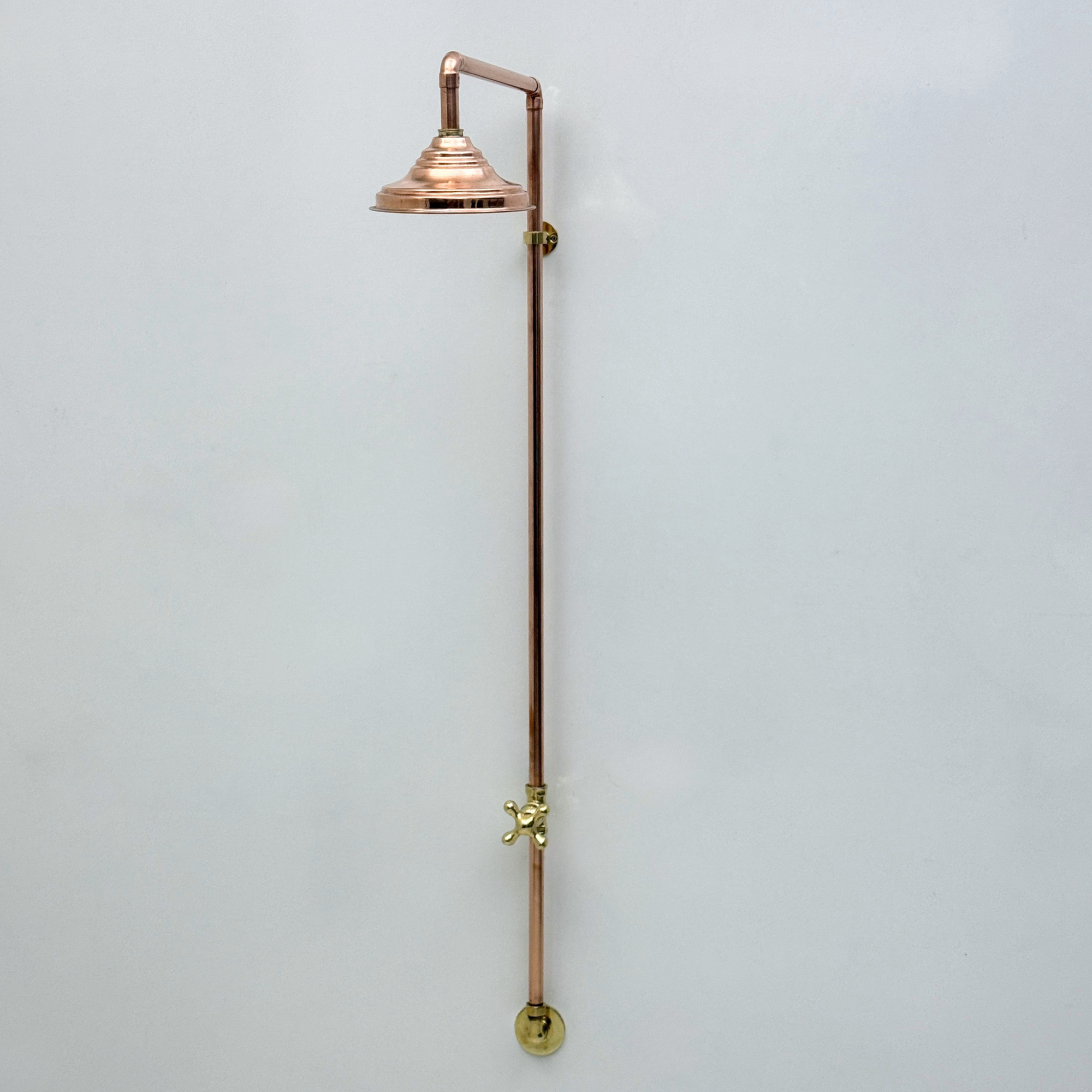 Unlacquered Brass and Copper Outdoor Shower System with Round Rain Shower Head