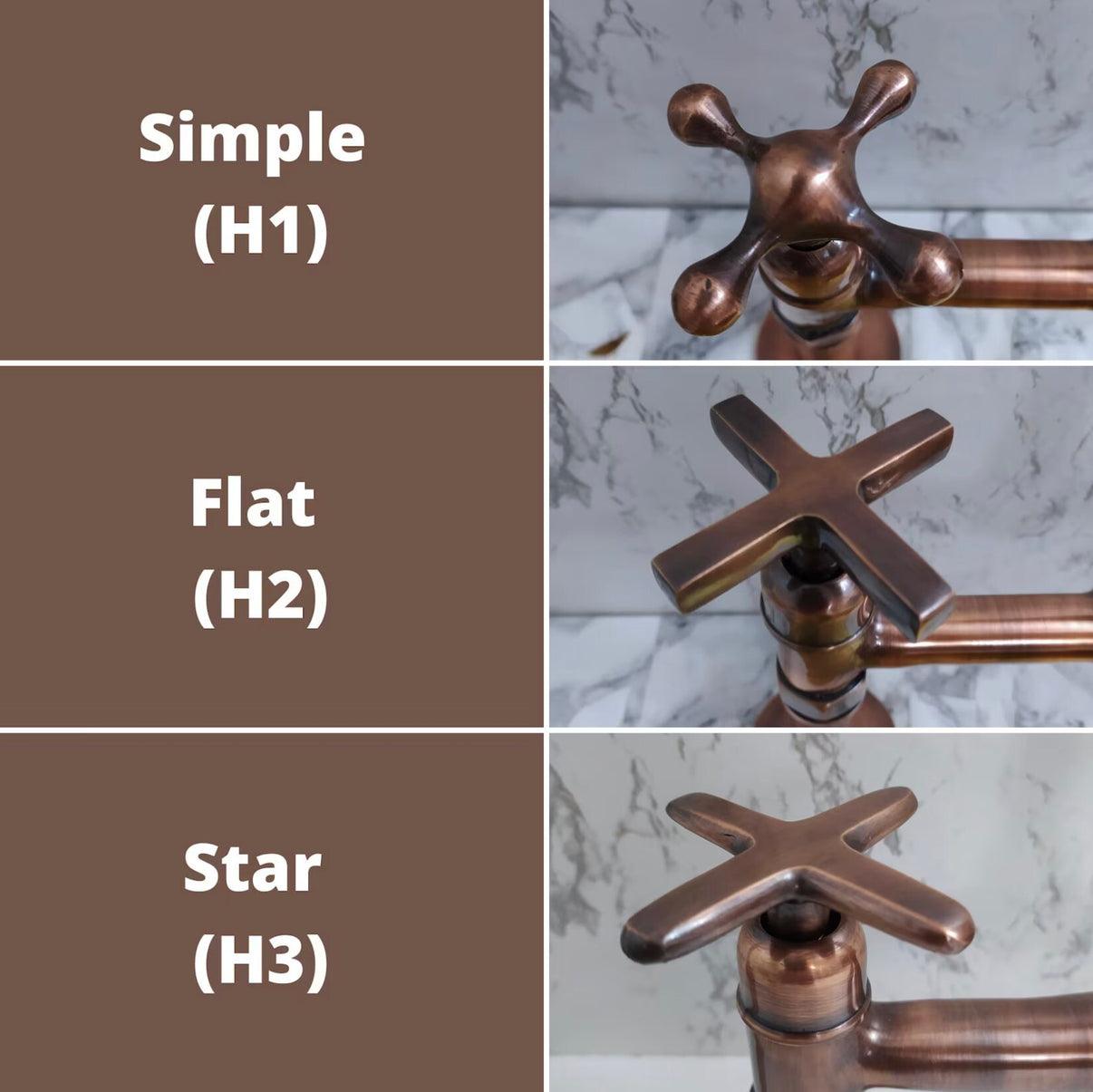 Copper Wall Mount Gooseneck Bathroom and kitchen Faucet with Cross Handles -  Ref: WFC002