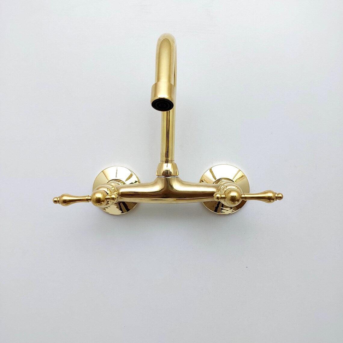Unlacquered Brass Wall Mount Gooseneck Faucet Ref: WFL001