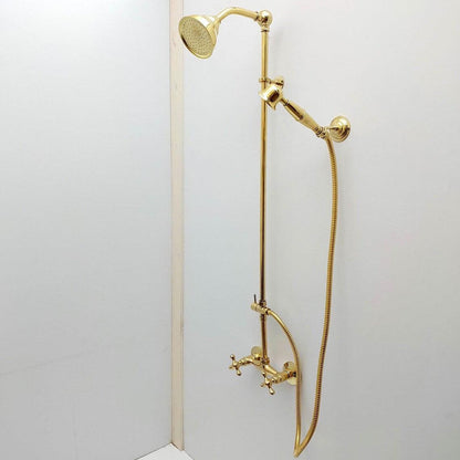 Unlacquered Brass Shower System with Handheld Shower Head and Round Shower Head - Ref: ATLASS44