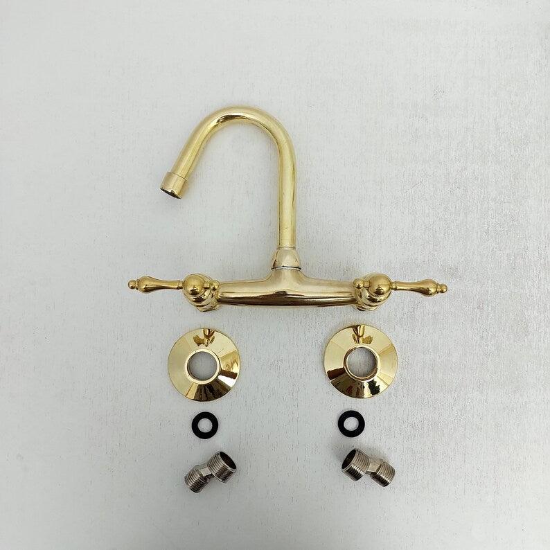 Unlacquered Brass Wall Mount Gooseneck Faucet Ref: WFL001