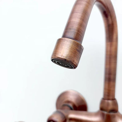 Copper Wall Mount Gooseneck Bathroom and kitchen Faucet with Cross Handles -  Ref: WFC002