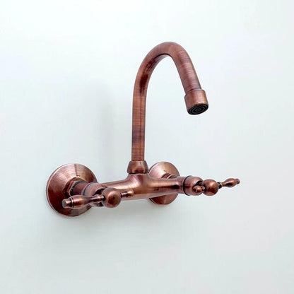 Copper Wall Mount Gooseneck Bathroom and kitchen Faucet with Lever Handles - Ref: WFL002