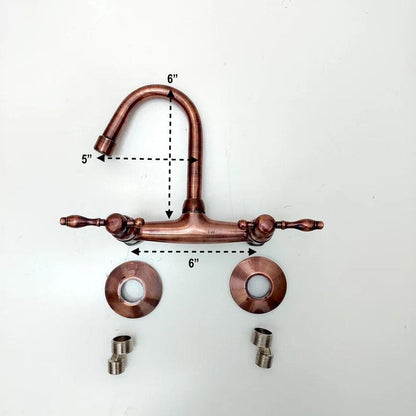 Copper Wall Mount Gooseneck Bathroom and kitchen Faucet with Lever Handles - Ref: WFL002