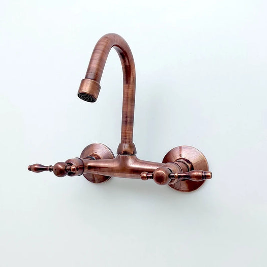 Copper Wall Mount Gooseneck Bathroom and kitchen Faucet with Lever Handles - Ref: WFL002