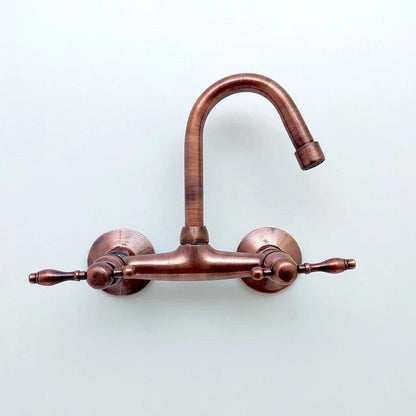Copper Wall Mount Gooseneck Bathroom and kitchen Faucet with Lever Handles - Ref: WFL002