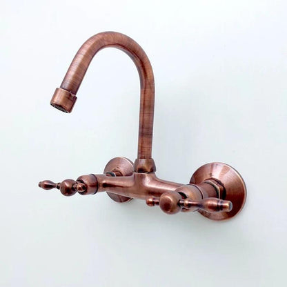 Copper Wall Mount Gooseneck Bathroom and kitchen Faucet with Lever Handles - Ref: WFL002