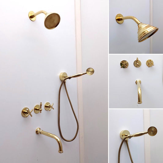 Unlacquered Brass Tub Filler Shower System with Handheld Shower Head - Ref: ATLASS38