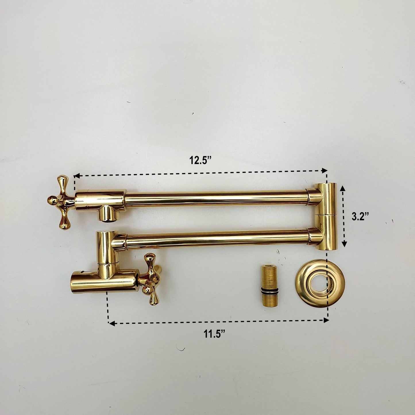 Unlacquered Brass Double Joint Pot Filler, Wall Mount Antique Pot Filler with Cross Handle- Ref: PF-002-C