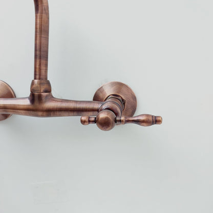 8" Copper Wall-Mount Gooseneck Faucet with Lever Handles - Ref: WFCP003