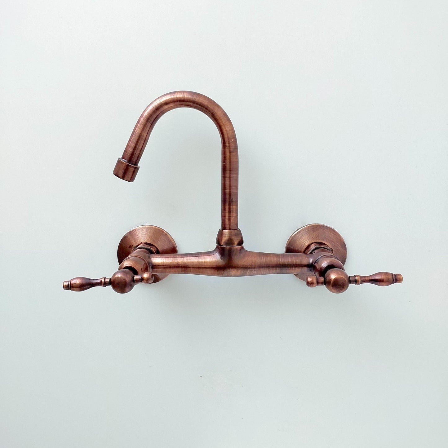 8" Copper Wall-Mount Gooseneck Faucet with Lever Handles - Ref: WFCP003