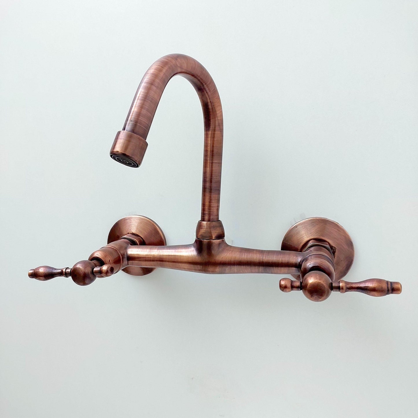 8" Copper Wall-Mount Gooseneck Faucet with Lever Handles - Ref: WFCP003