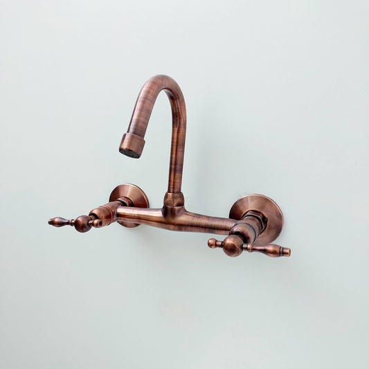 8" Copper Wall-Mount Gooseneck Faucet with Lever Handles - Ref: WFC003
