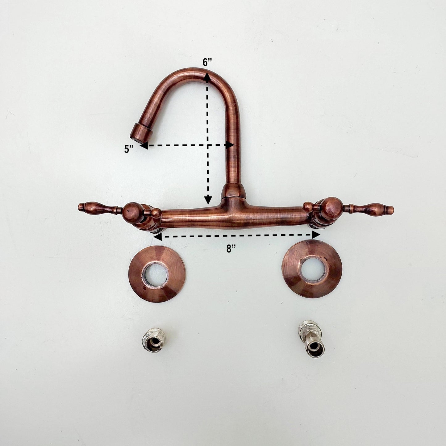 8" Copper Wall-Mount Gooseneck Faucet with Lever Handles - Ref: WFCP003