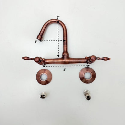 8" Copper Wall-Mount Gooseneck Faucet with Lever Handles - Ref: WFCP003