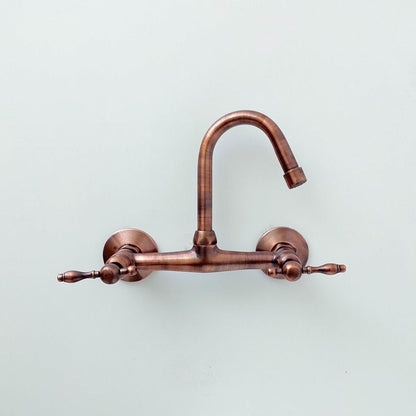 8" Copper Wall-Mount Gooseneck Faucet with Lever Handles - Ref: WFCP003