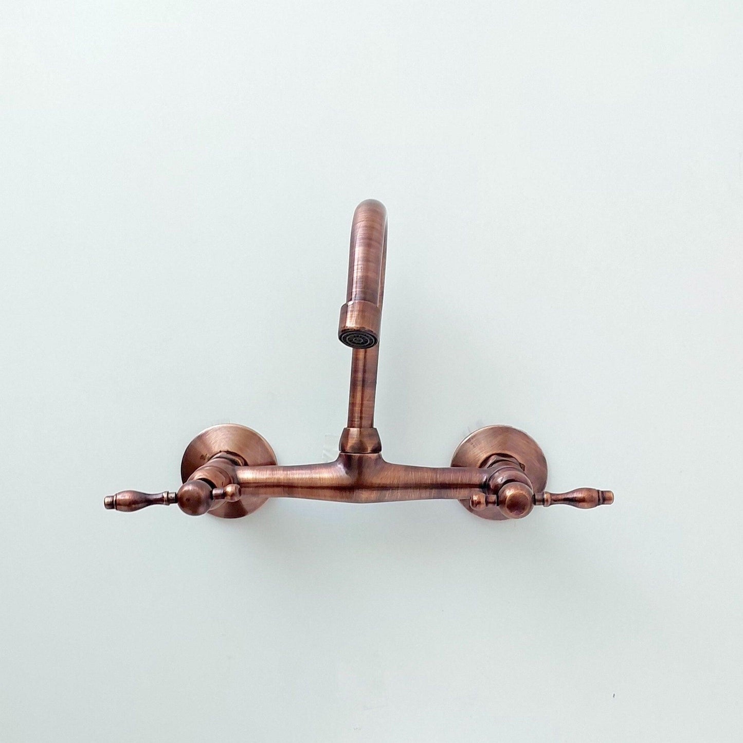8" Copper Wall-Mount Gooseneck Faucet with Lever Handles - Ref: WFCP003