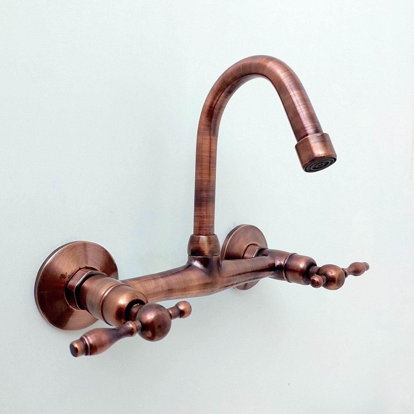 8" Copper Wall-Mount Gooseneck Faucet with Lever Handles - Ref: WFCP003