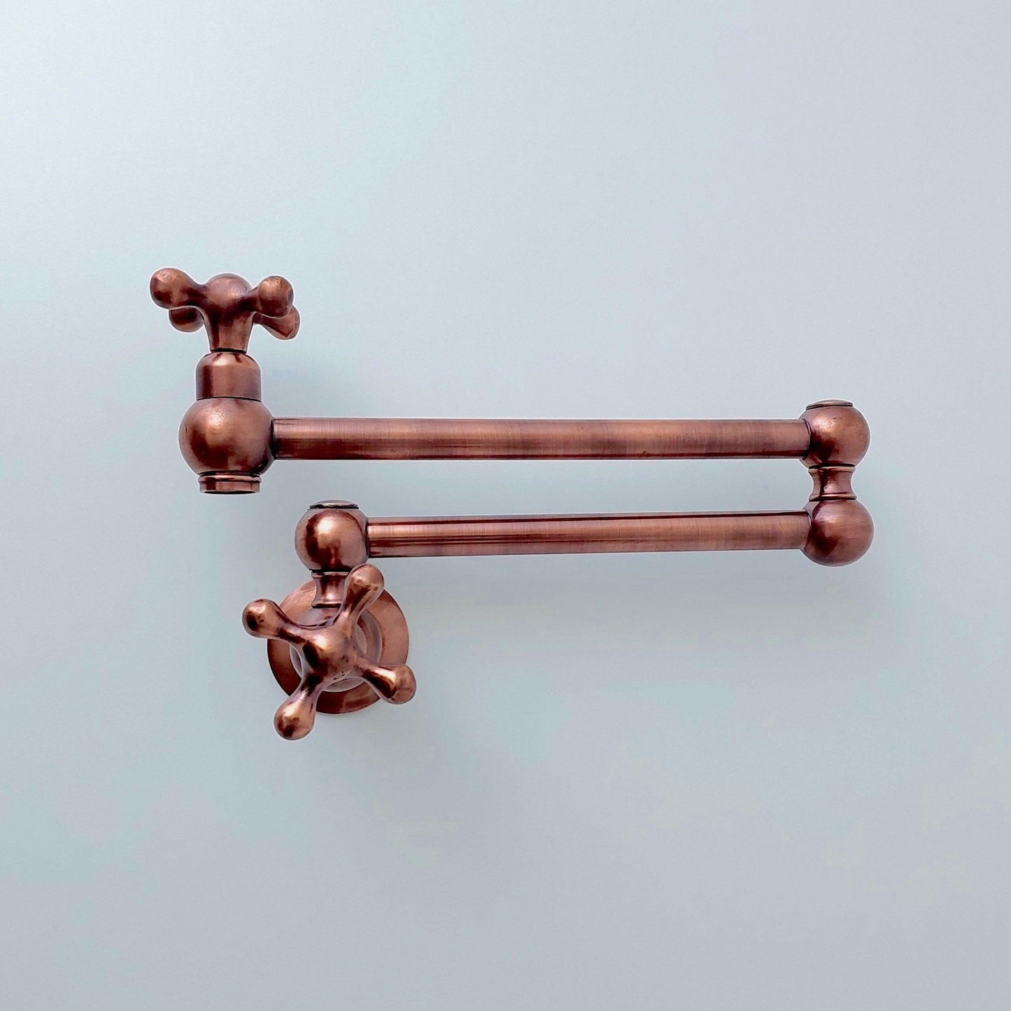 Copper Pot Filler with Cross Handle, Antique Kitchen Wall Mount Pot Filler - Ref: PF-001-CC