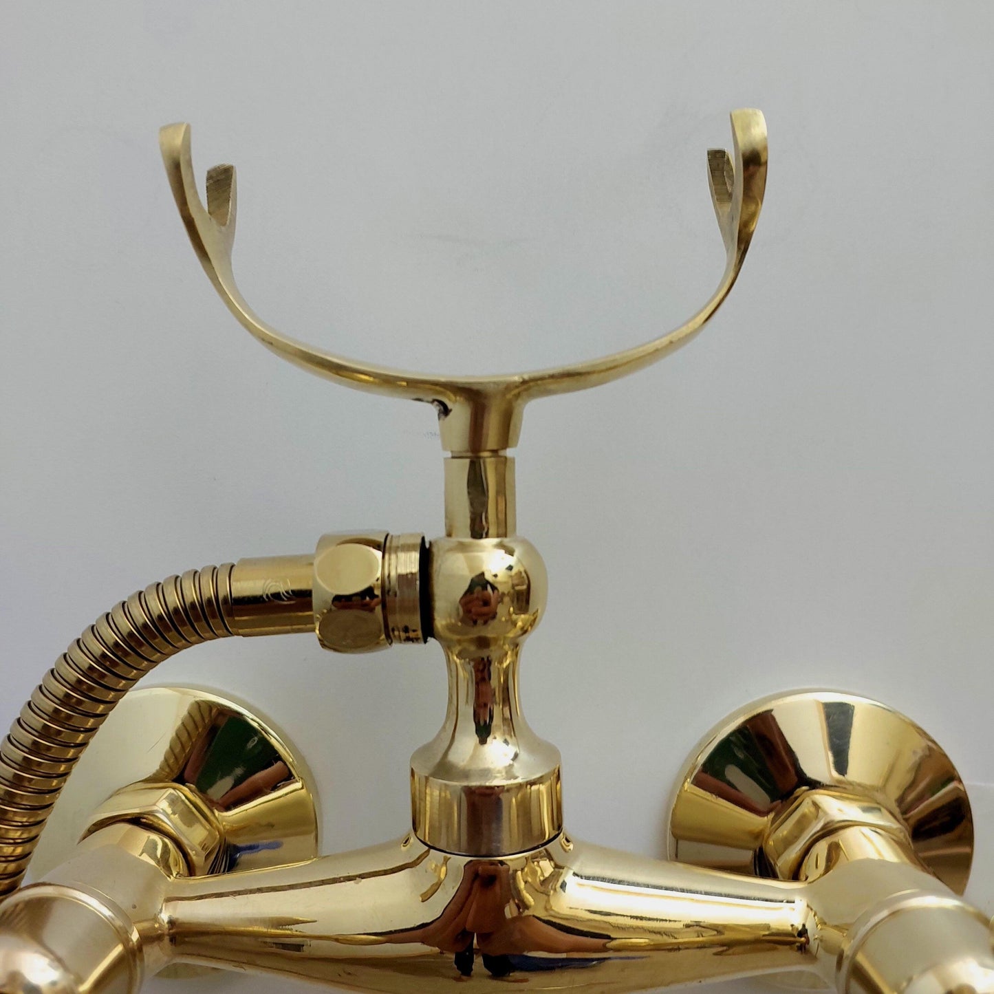 Unlacquered Brass Wall Mount Handheld Shower System with Cross handles - Ref: SS024-C