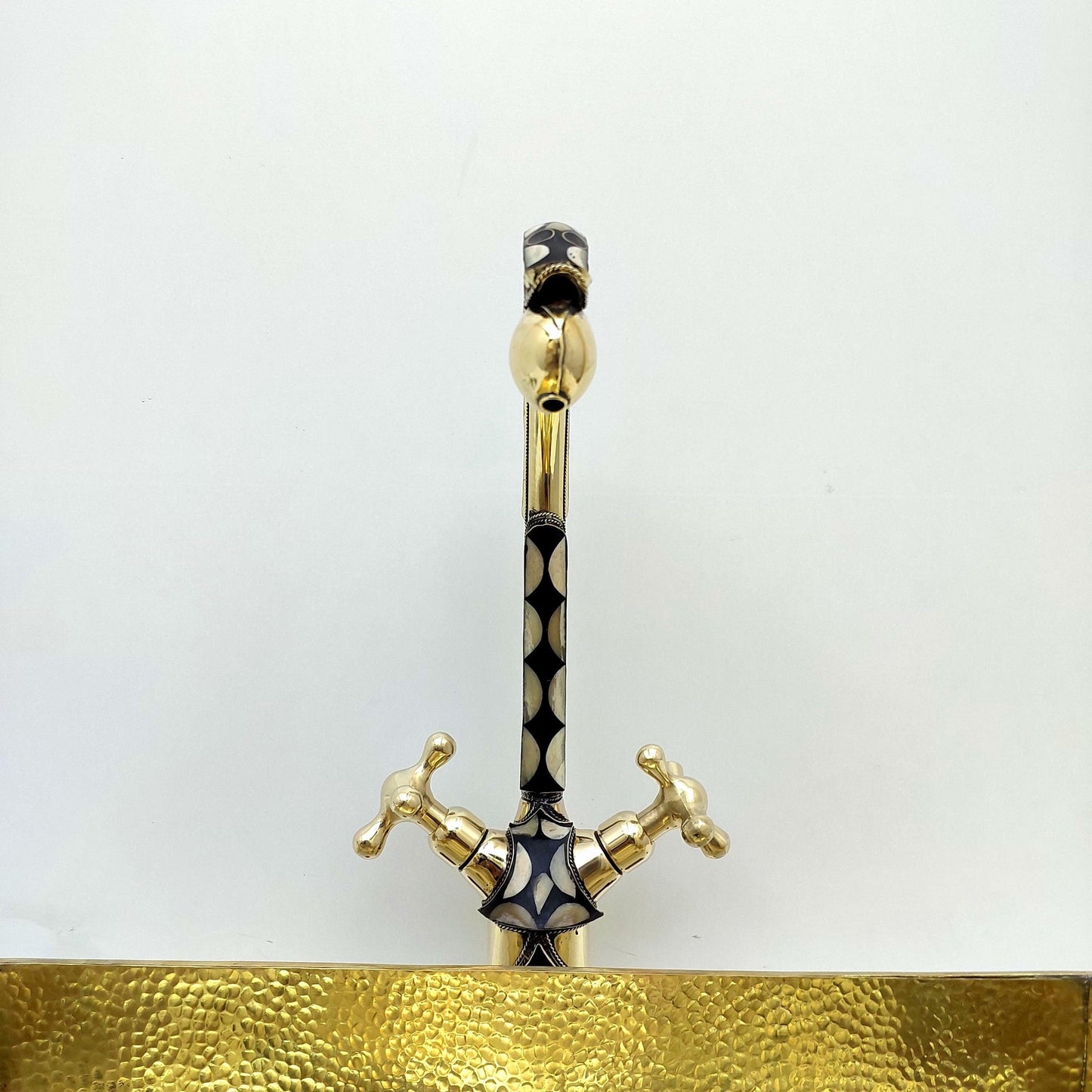 Unlacquered Brass and Resin Bathroom Sink with Faucet, Antique Brass Vanity Vessel Sink - Ref: SN014
