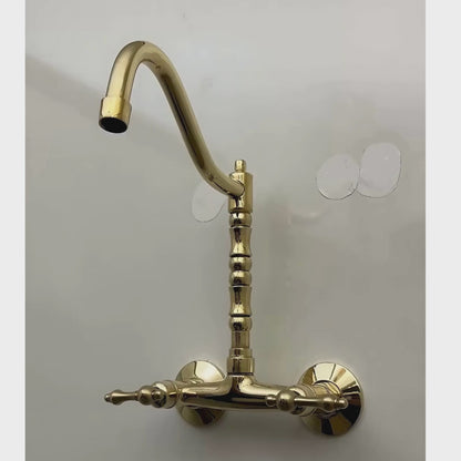 Unlacquered Brass Wall Mount Faucet, Solid Brass Bridge Faucet with Lever Handles - Ref: WMUBF1L