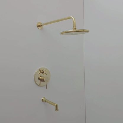 Unlacquered Brass Shower System with Tub Filler and Round Rain Shower Head - Ref: ATLASS51