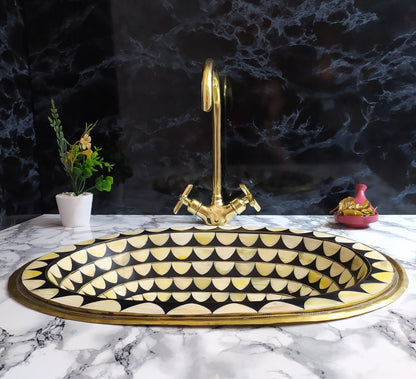 Curved Solid Brass Bathroom Faucet with Simple Cross Handles, Uncoated Brass Faucet