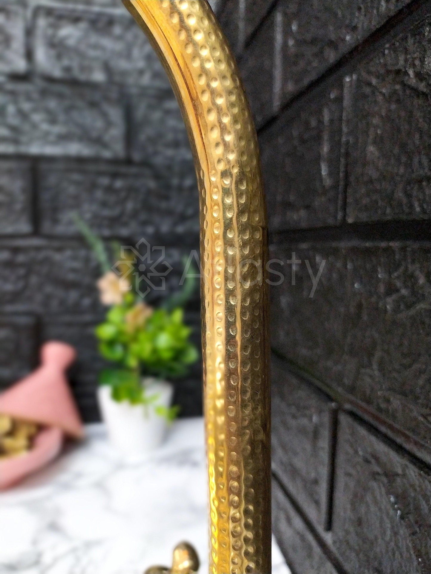 Hammered Curved Brass Bathroom Faucet with Simple Cross Handles, Uncoated Brass Faucet