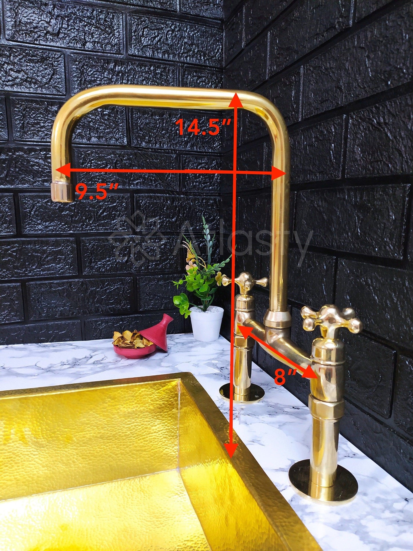 Unlacquered Brass Bridge Kitchen Faucet with Cross Handles - Ref: APC-83