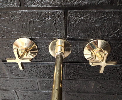 Unlacquered Brass Wall Mounted Bathroom Faucet - Vessel Sink Faucet with Cross or Lever Handles and Snake Mouth
