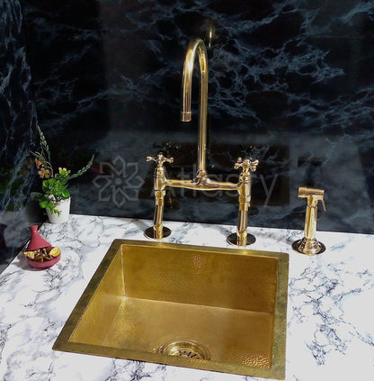Solid Brass Kitchen Sink | Unlacquered Hammered Brass Sink | Outdoor Island Sink | Farmhouse Sink | Shiny Brass Sink | Kitchen Bar Sink