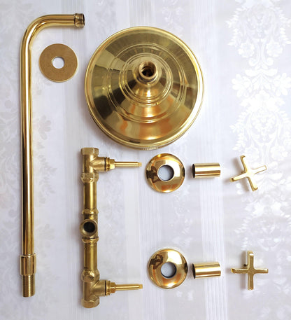 Système de douche en laiton antique avec pomme de douche ronde et 2 poignées - Réf : ATLASS24