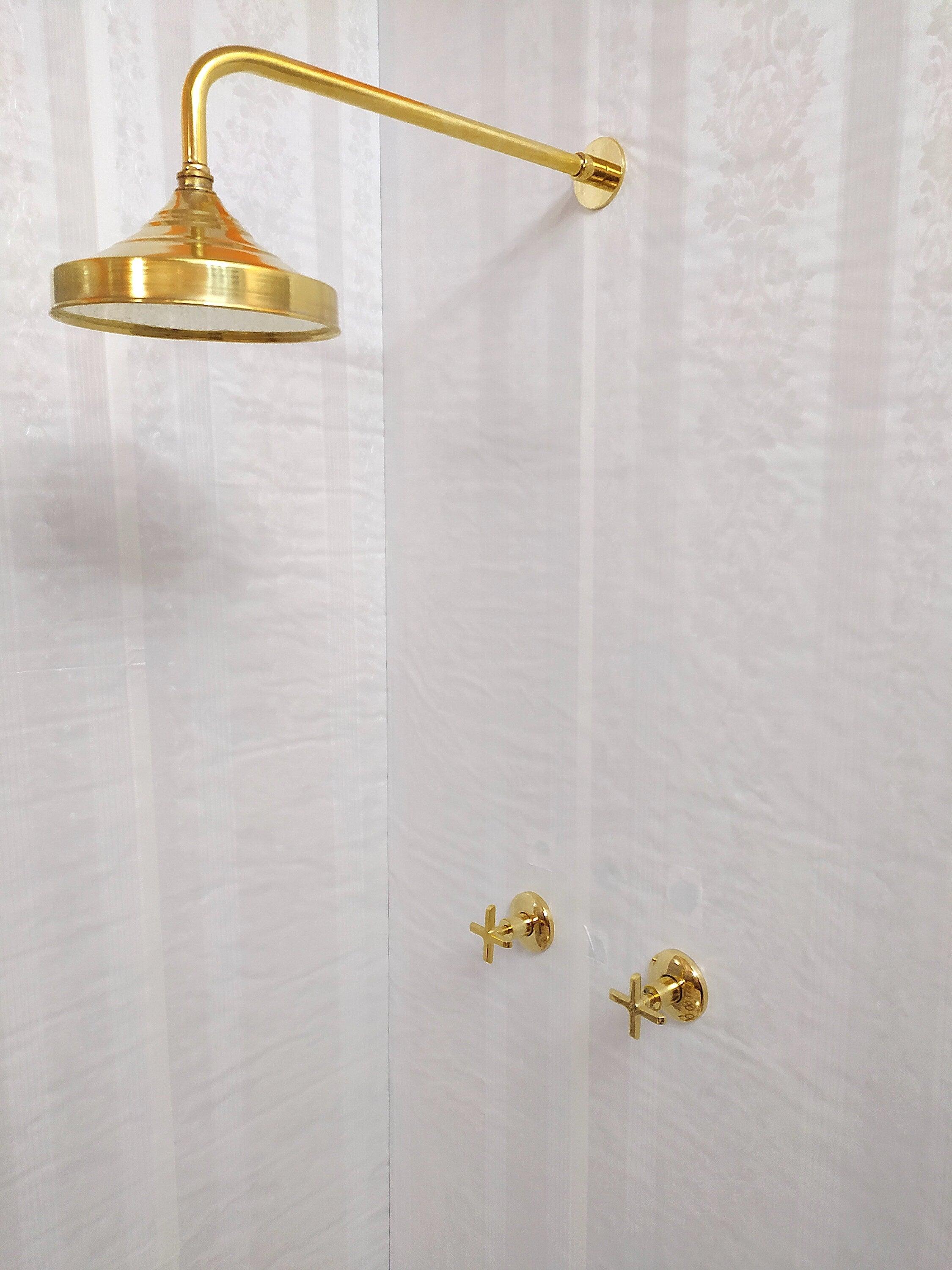Antique Brass Shower System with Round Shower Head and 2 Handles - Ref: ATLASS24