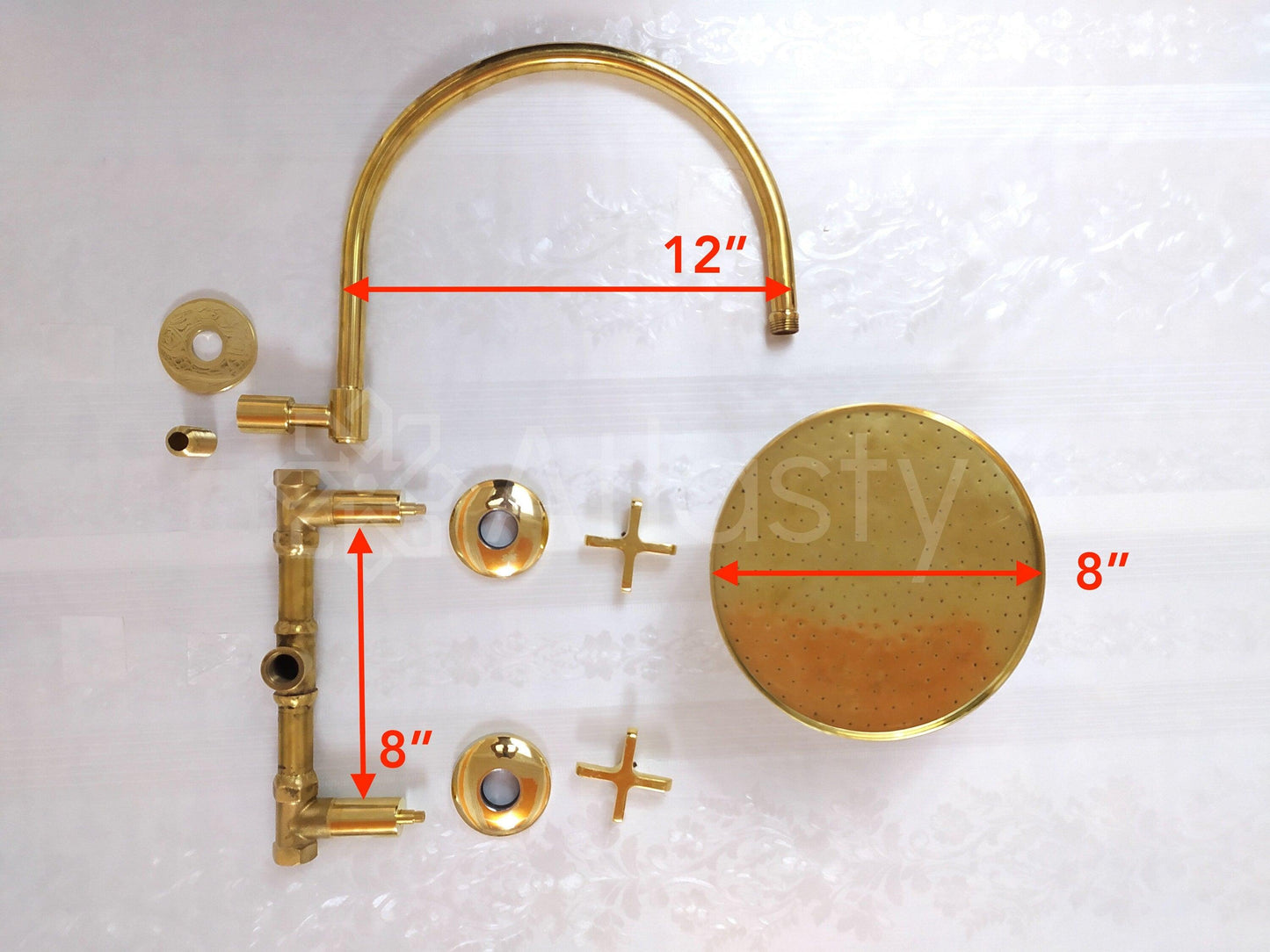 Antique Brass Shower System with Round Shower Head, and 2 Handles - Ref: ATLASS30